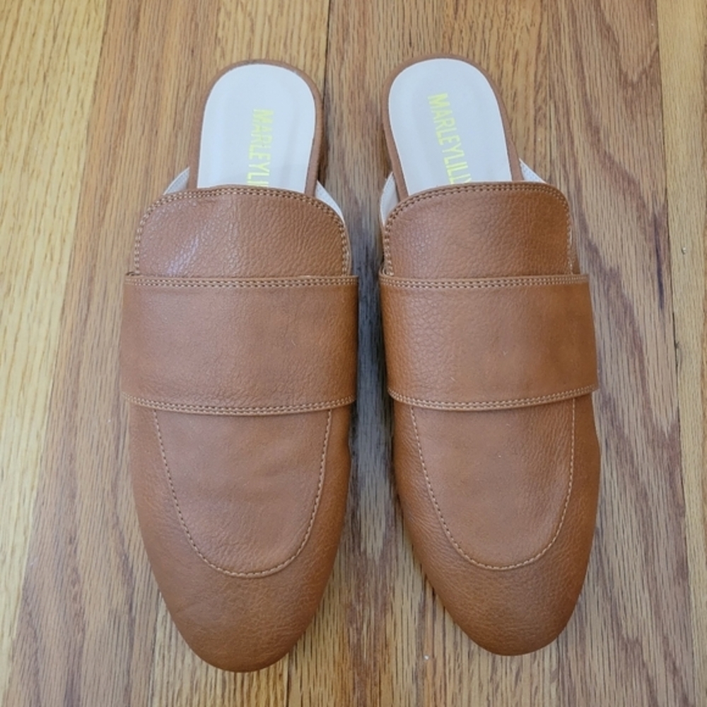 MarleyLilly Slide on Loafers Mules Faux Leather Size 9 Brown‎ Preppy Office Work - Picture 4 of 14
